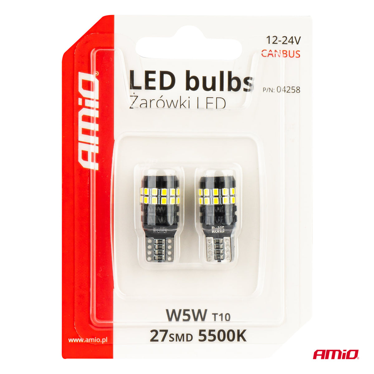 CANBUS LED-polttimot T10 W5W 27SMD 2016 valkoinen 12V/24V