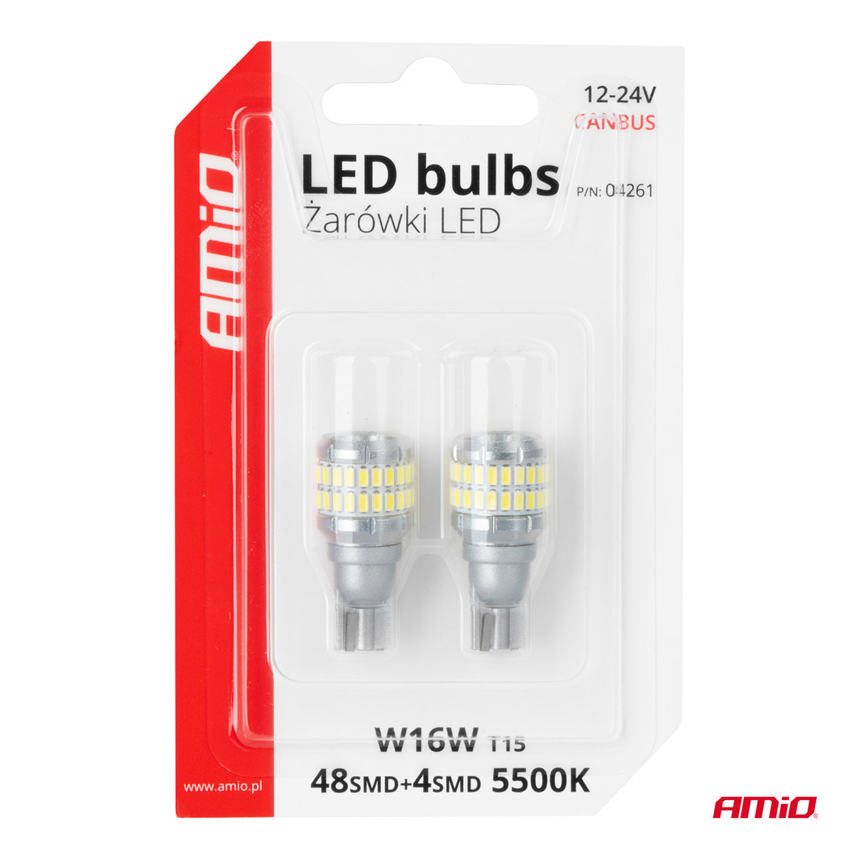 LED-polttimo CANBUS T15 W16W 48SMD 4SMD 3014 3030 valkoinen 12V 24V