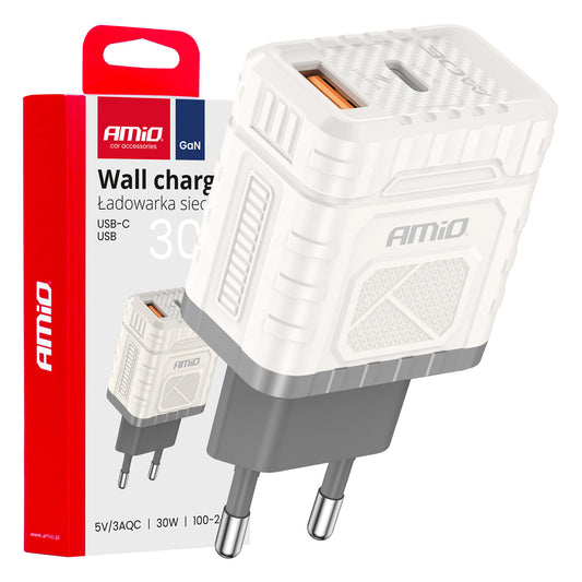 Pikalaturiadapteri Quick Charge GaN 30 W USB-A + USB-C