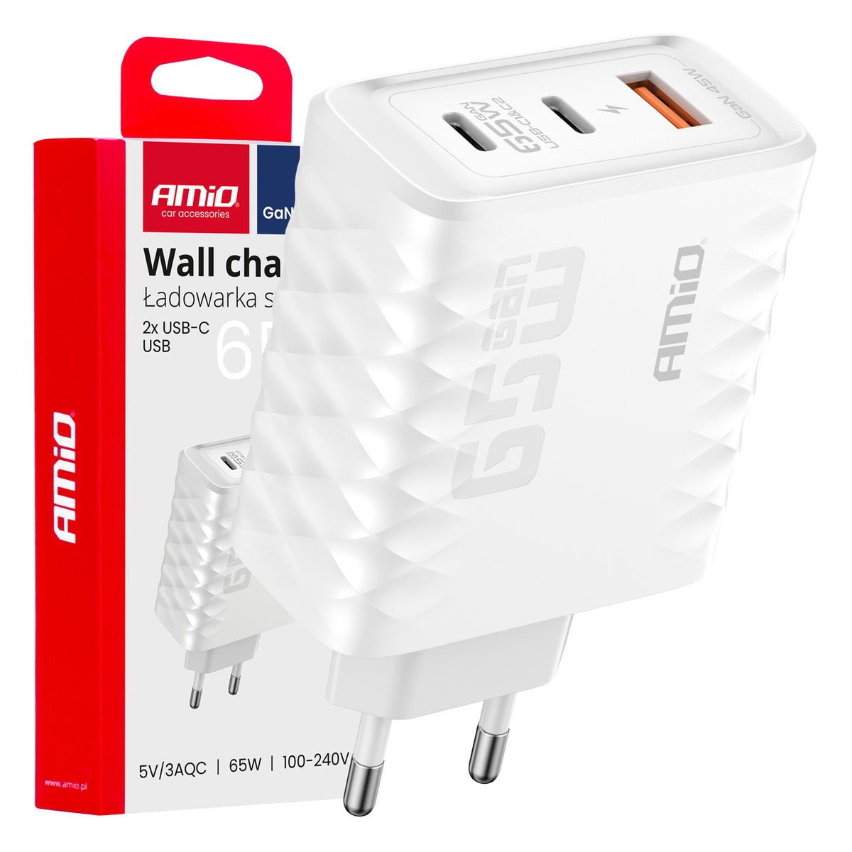 Pikalaturisovitin Quick Charge 65 W USB-A + 2xUSB-C