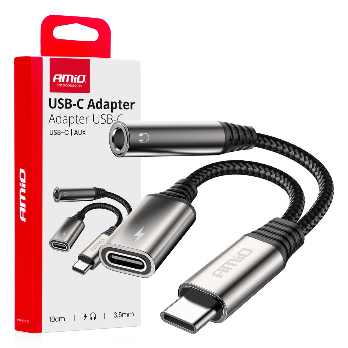 USB-C - USB-C + 3,5 mm mini-jack -sovitin 10 cm
