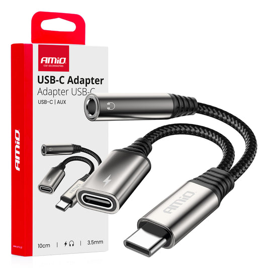 USB-C - USB-C + 3,5 mm mini-jack -sovitin 10 cm