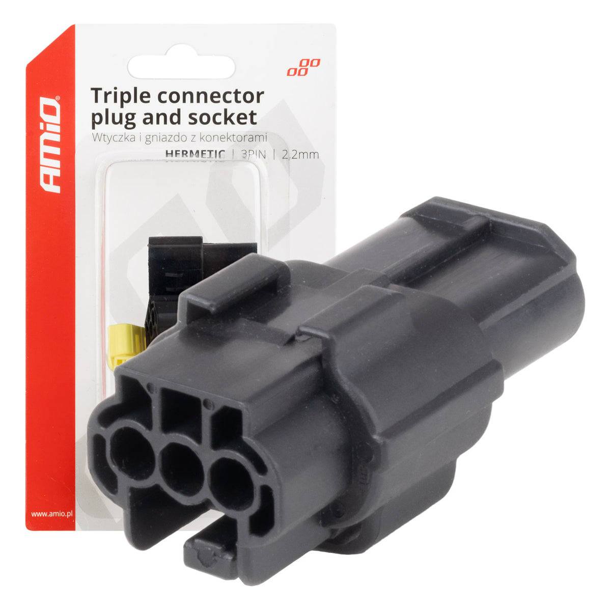 Liitin- ja pistokesarja 3-napainen 2,2 mm
