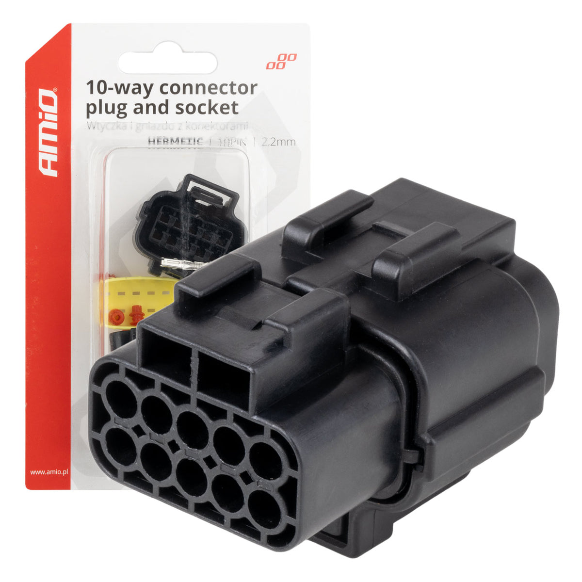 Liitin- ja pistokesarja 10-napainen 2,2 mm