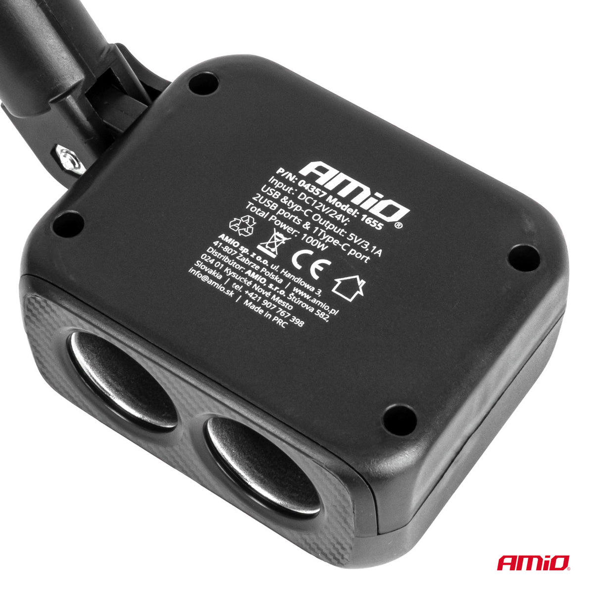 Jatkopistorasia 2x USB-A 1x USB-C 12V/24V 100W 180°