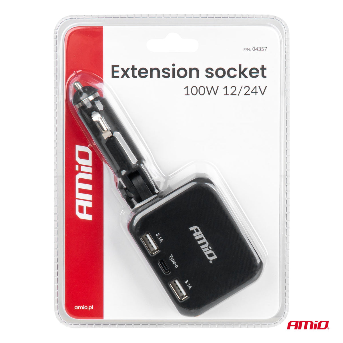 Jatkopistorasia 2x USB-A 1x USB-C 12V/24V 100W 180°