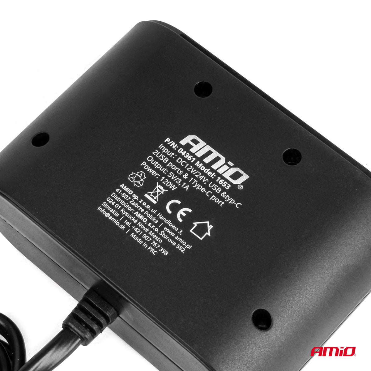 Jatkopistorasia 2x USB-A 1x USB-C 12V/24V 120W 70cm