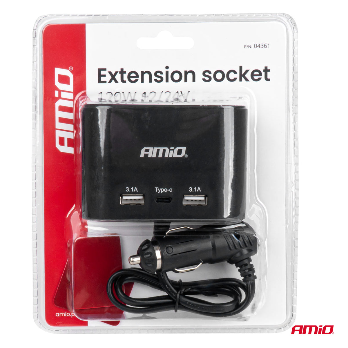 Jatkopistorasia 2x USB-A 1x USB-C 12V/24V 120W 70cm