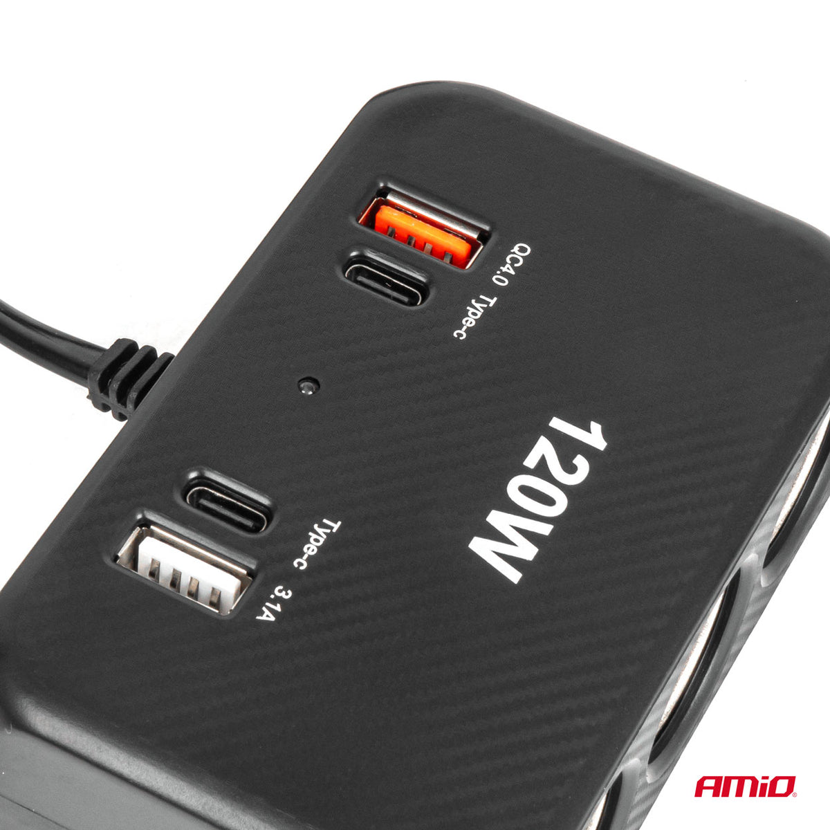 Jatkojohto 2x USB-A 1x USB-C QC4.0 12V/24V 120W 80cm tupakansytyttimeen