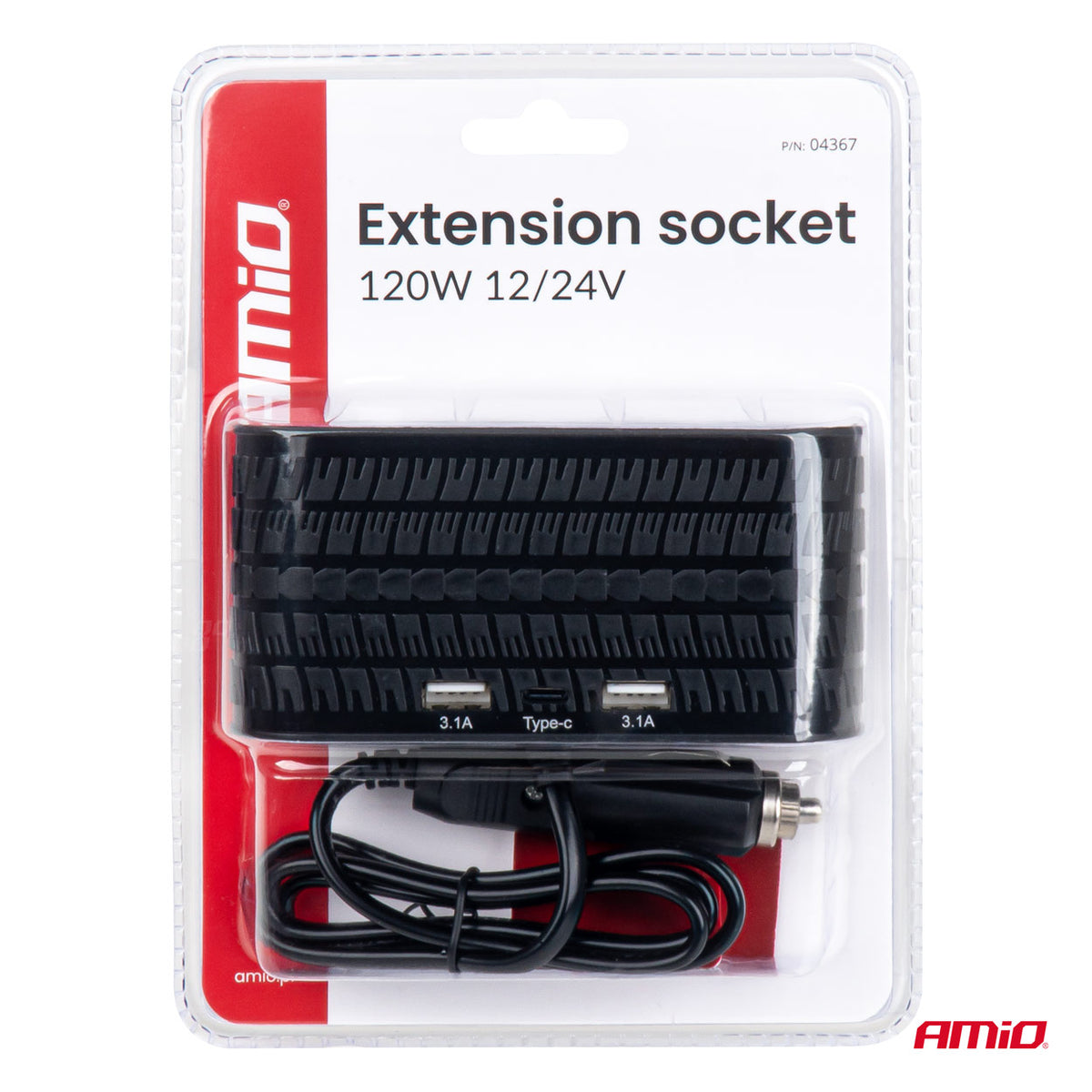 Jatkopistorasia 2x USB-A 1x USB-C 12V/24V 120W 80cm