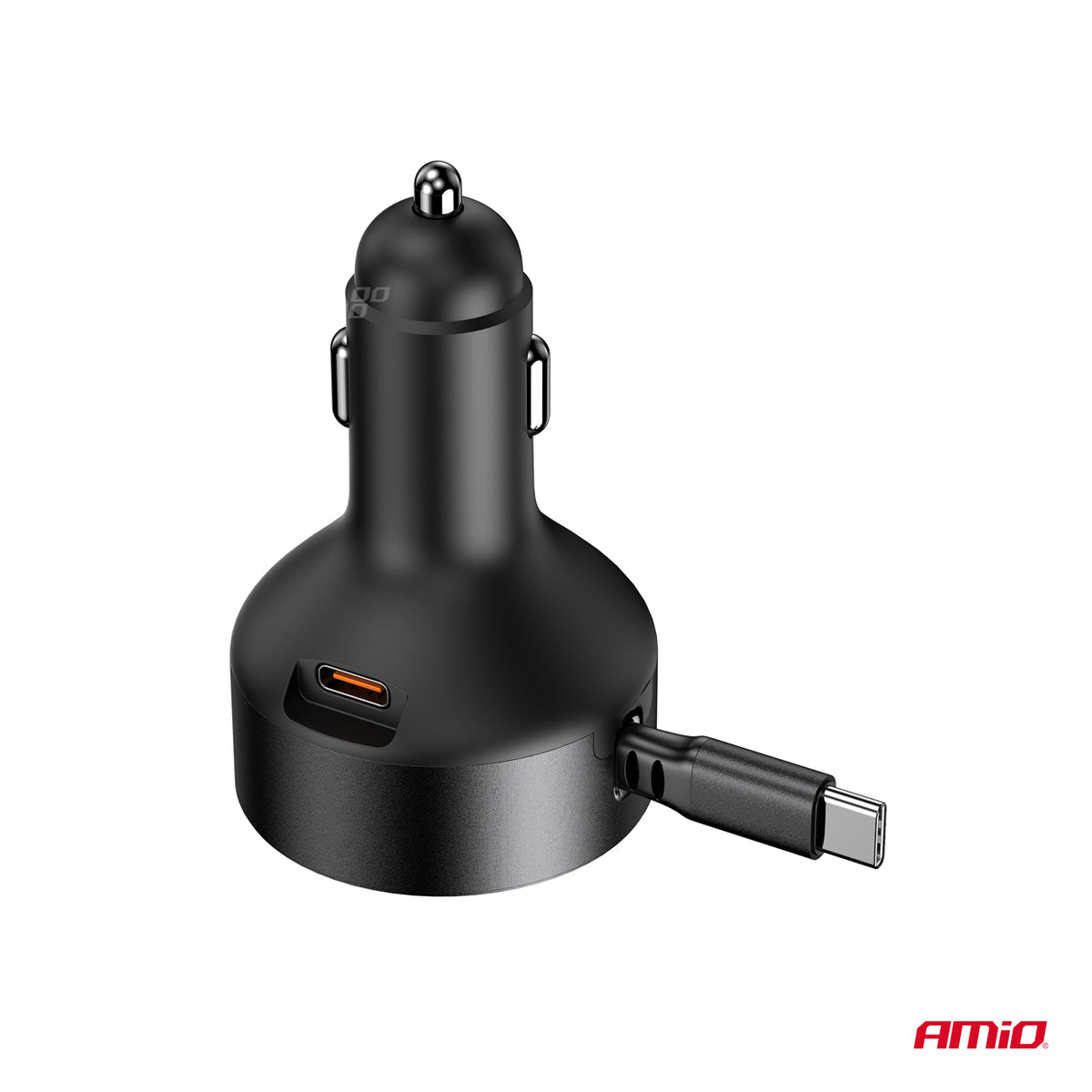 Sisäänvedettävä autolaturi USB-C-kaapelilla + USB-C-liitännällä 12/24 V 60 W