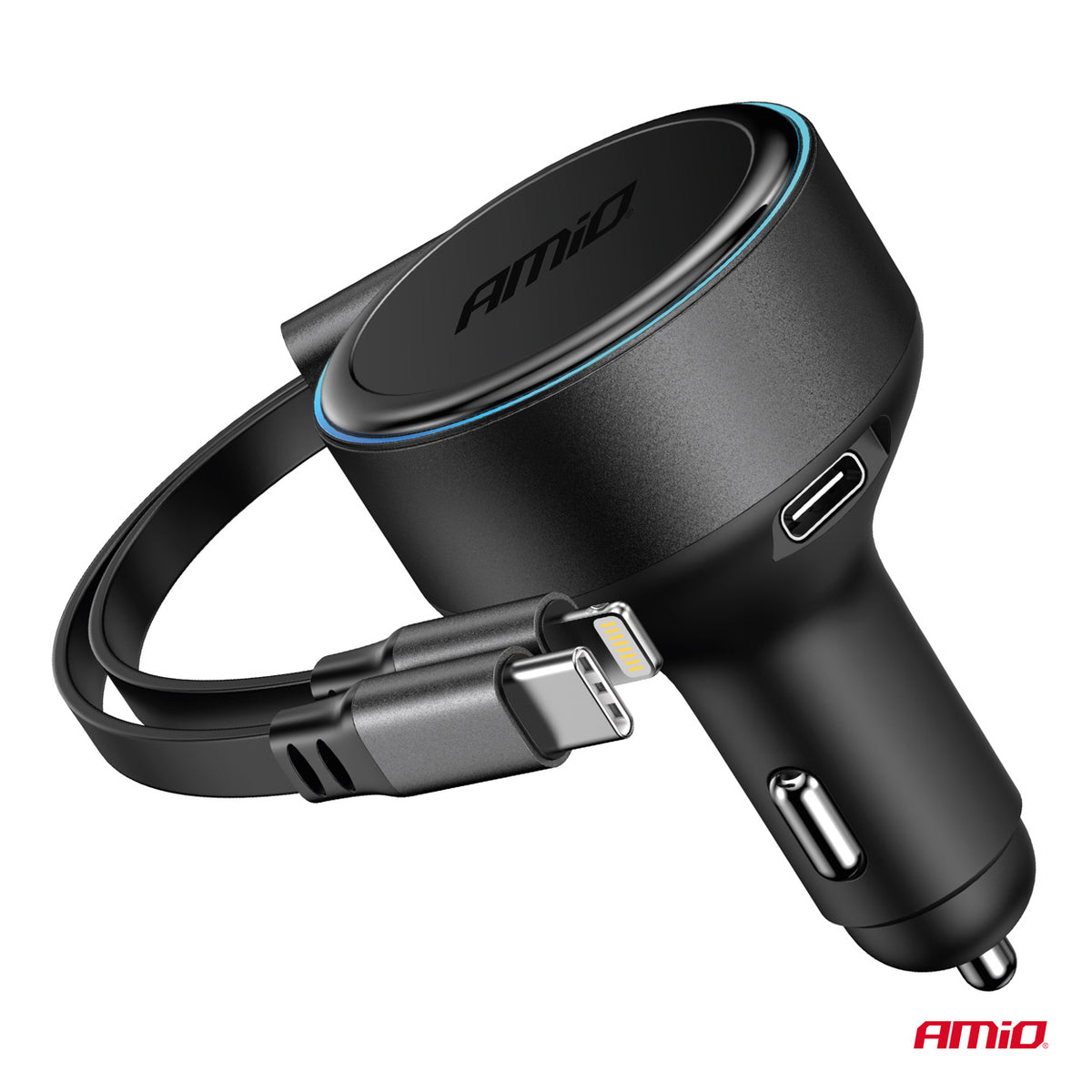 Sisäänvedettävä autolaturi C-kaapeli + Lightning-kaapeli + USB-C-liitäntä 12/24 V 60 W