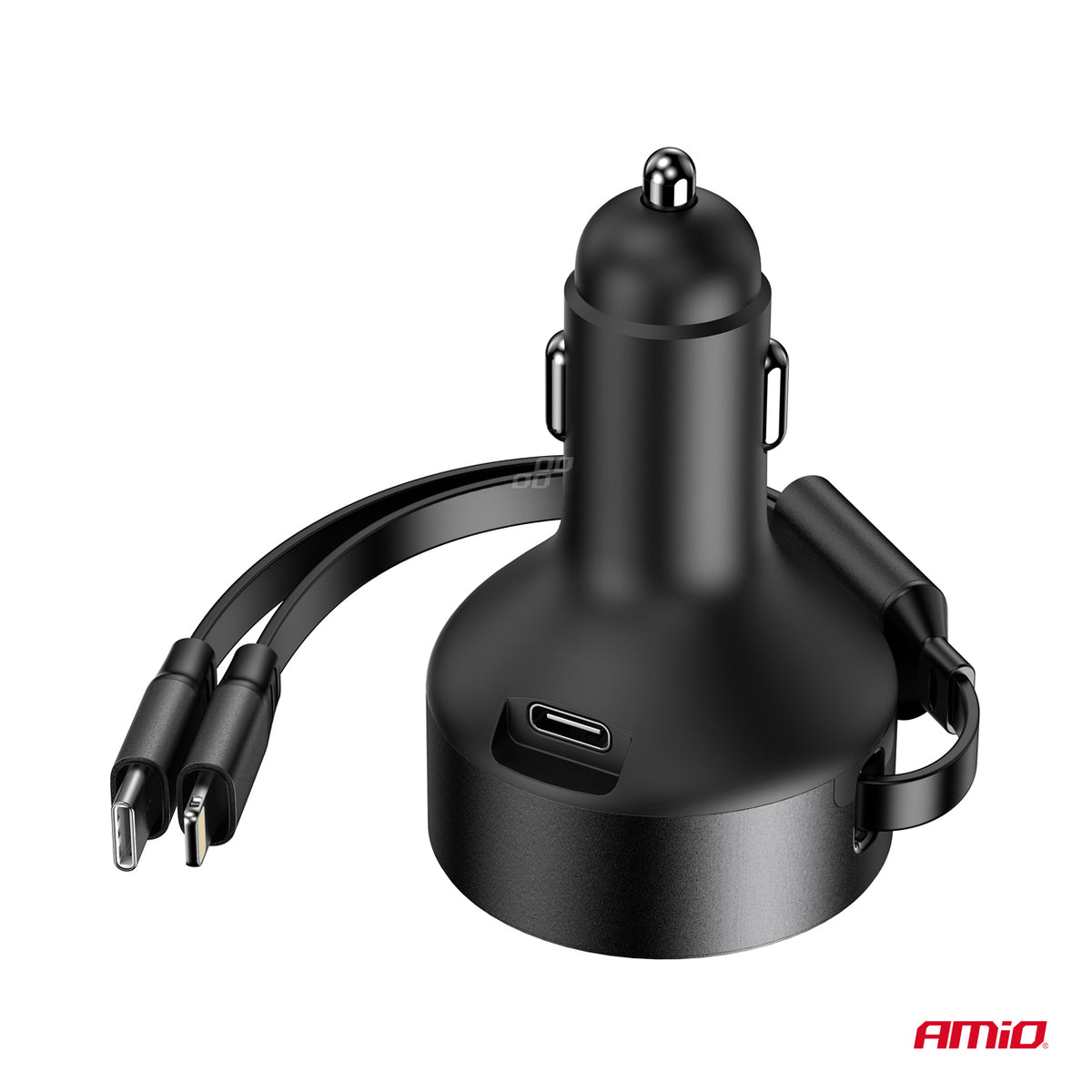 Sisäänvedettävä autolaturi C-kaapeli + Lightning-kaapeli + USB-C-liitäntä 12/24 V 60 W
