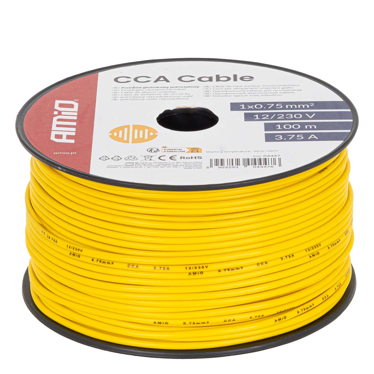 Kaiutinkaapeli yksisäikeinen CCA 1x0,75 mm² 100 m 3,75 A 12/230 V