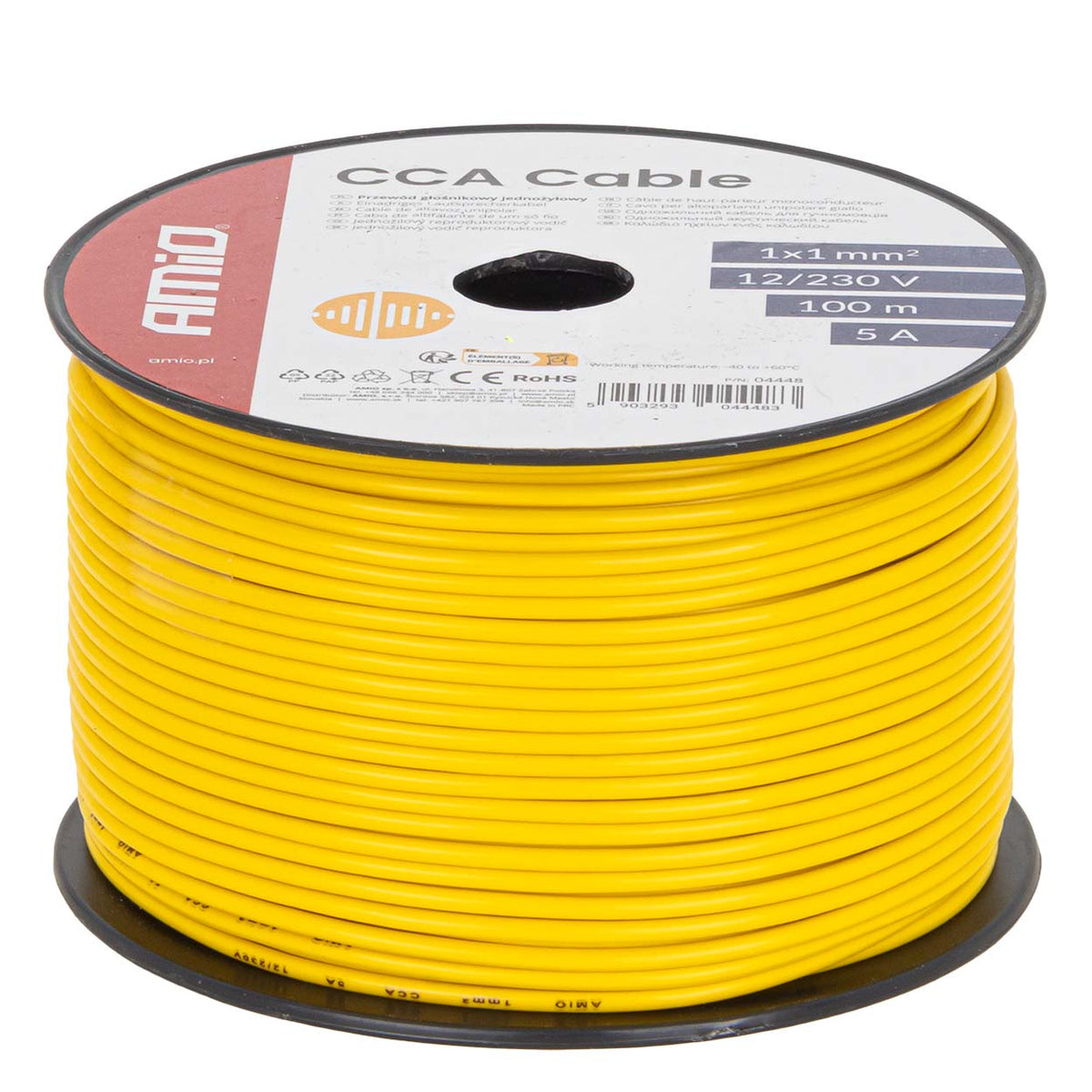 Yksijohtiminen kaiutinkaapeli CCA 1x1mm² 100m 5A 12/230V