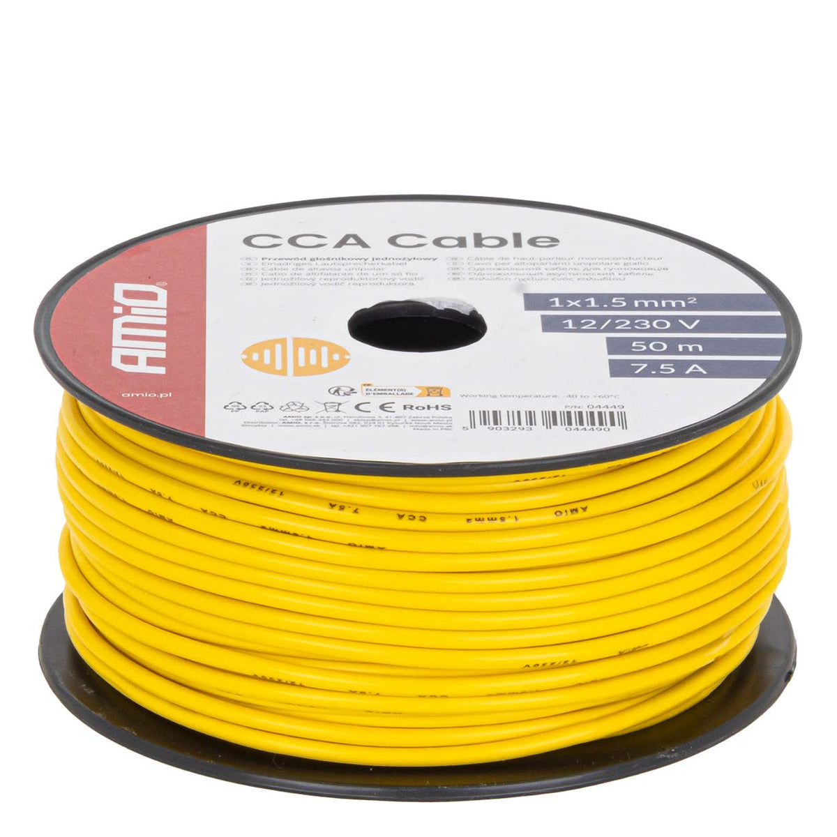 Yksijohtiminen kaiutinkaapeli CCA 1x1,5 mm² 50 m 7,5 A 12/230 V
