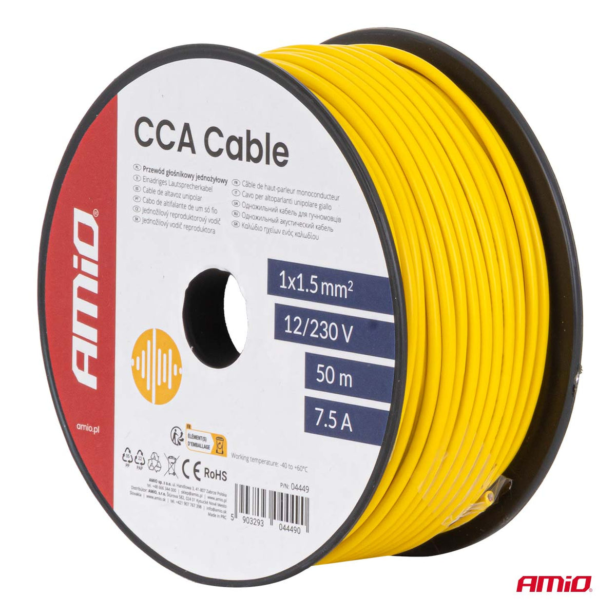Yksijohtiminen kaiutinkaapeli CCA 1x1,5 mm² 50 m 7,5 A 12/230 V