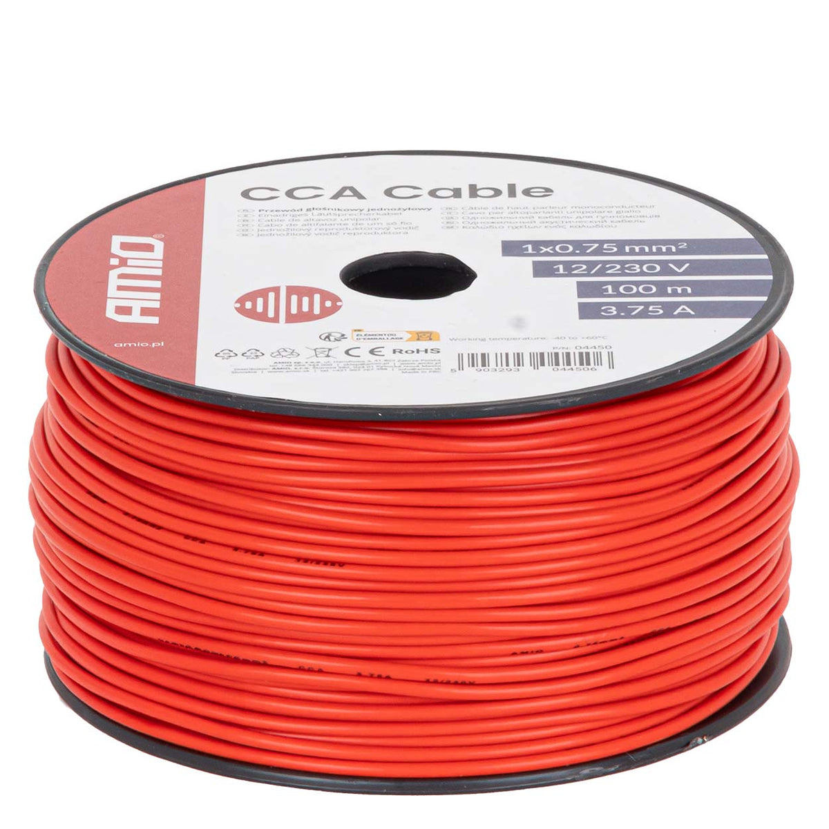 Kaiutinkaapeli yksisäikeinen CCA 1x0,75 mm² 100 m 3,75 A 12/230 V