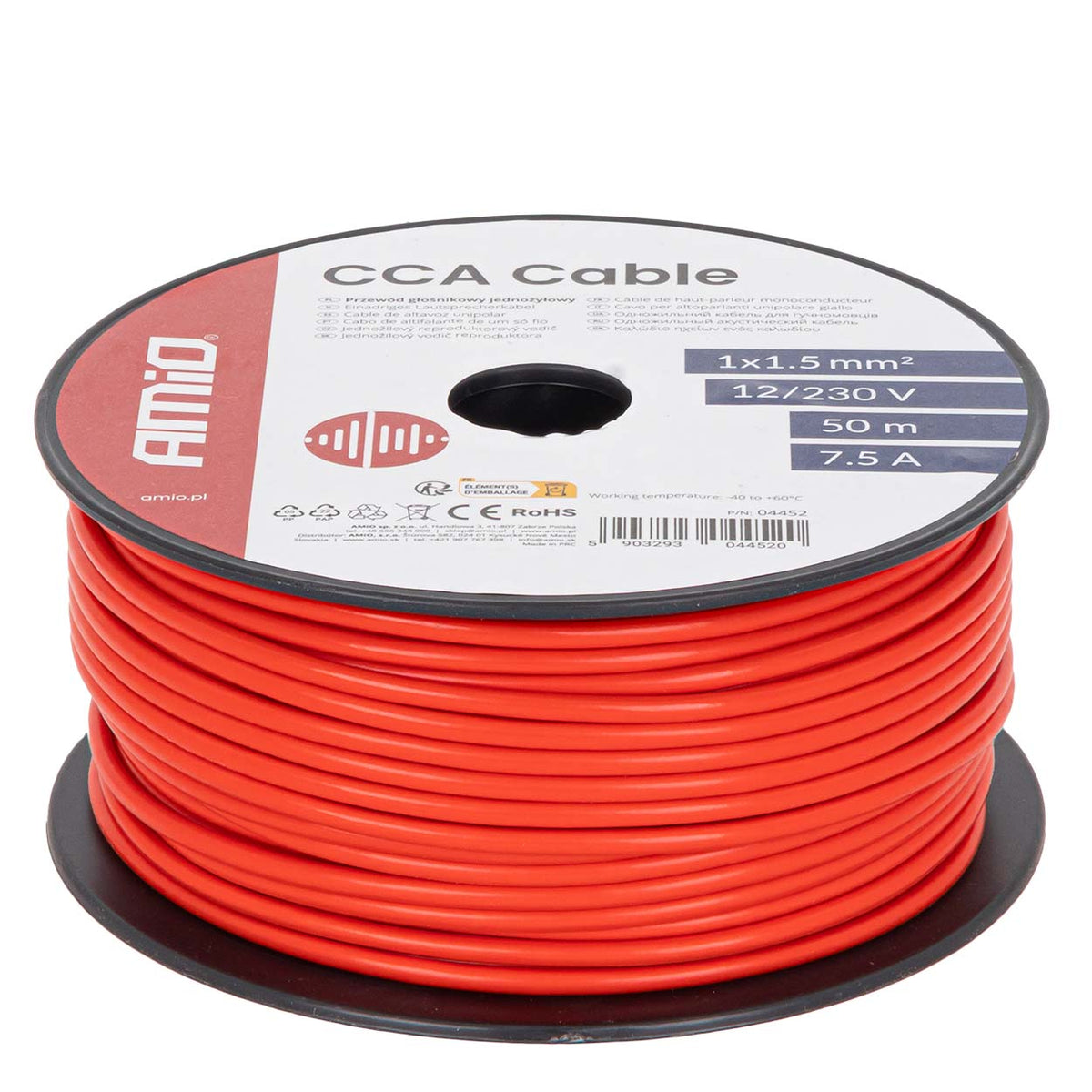 Kaiutinkaapeli CCA 1x1,5 mm², 50 m, 7,5 A, 12/230 V, yksisäikeinen