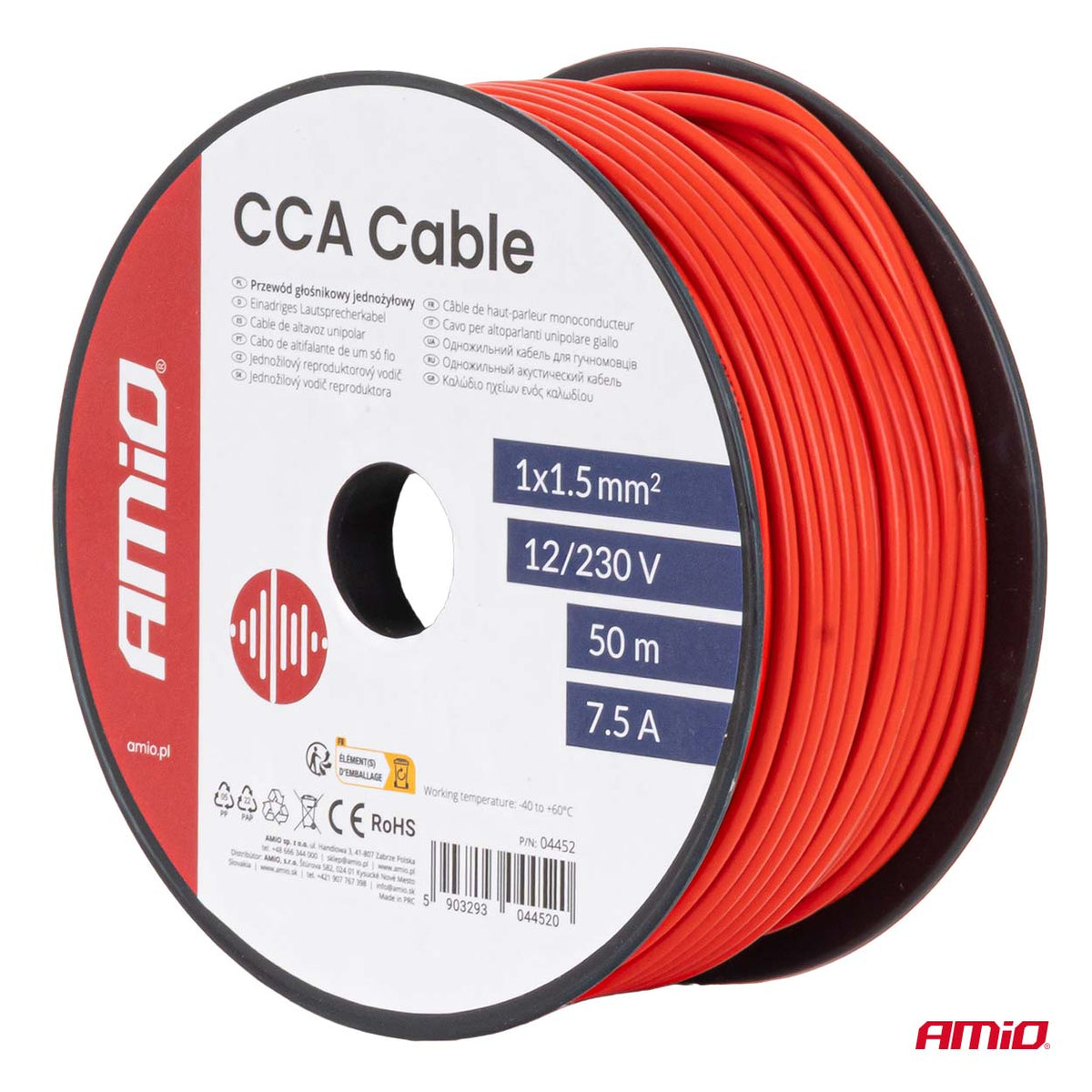 Kaiutinkaapeli CCA 1x1,5 mm², 50 m, 7,5 A, 12/230 V, yksisäikeinen