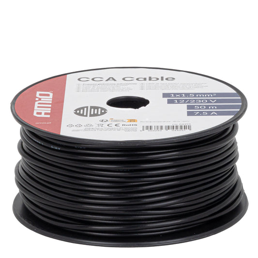 Yksijohtiminen kaiutinkaapeli 1x1,5 mm² 50 m 7,5 A 12/230 V