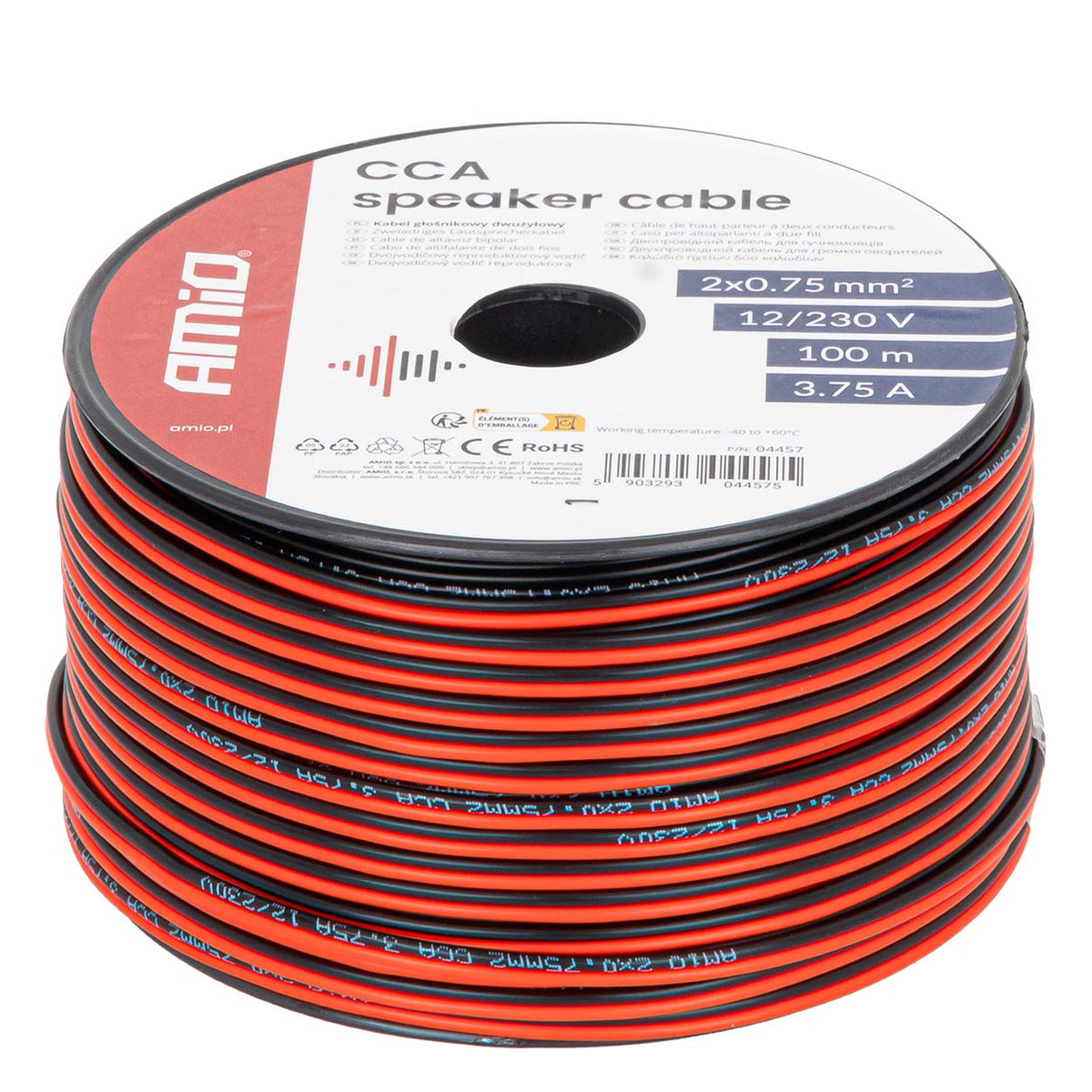 Kaiutinkaapeli 2-johtiminen CCA 2x0,75 mm² 100 m 3,75 A