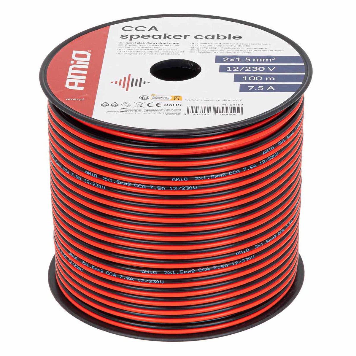 Kaiutinkaapeli 2-johtiminen CCA 2x1,5 mm² 100 m 7,5 A