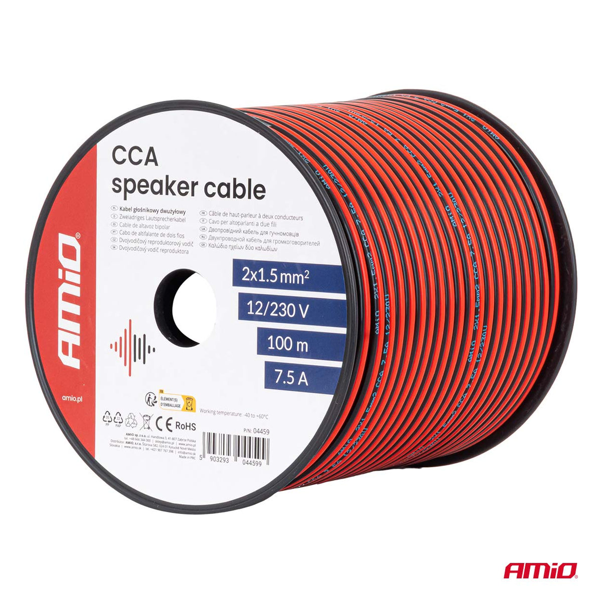 Kaiutinkaapeli 2-johtiminen CCA 2x1,5 mm² 100 m 7,5 A