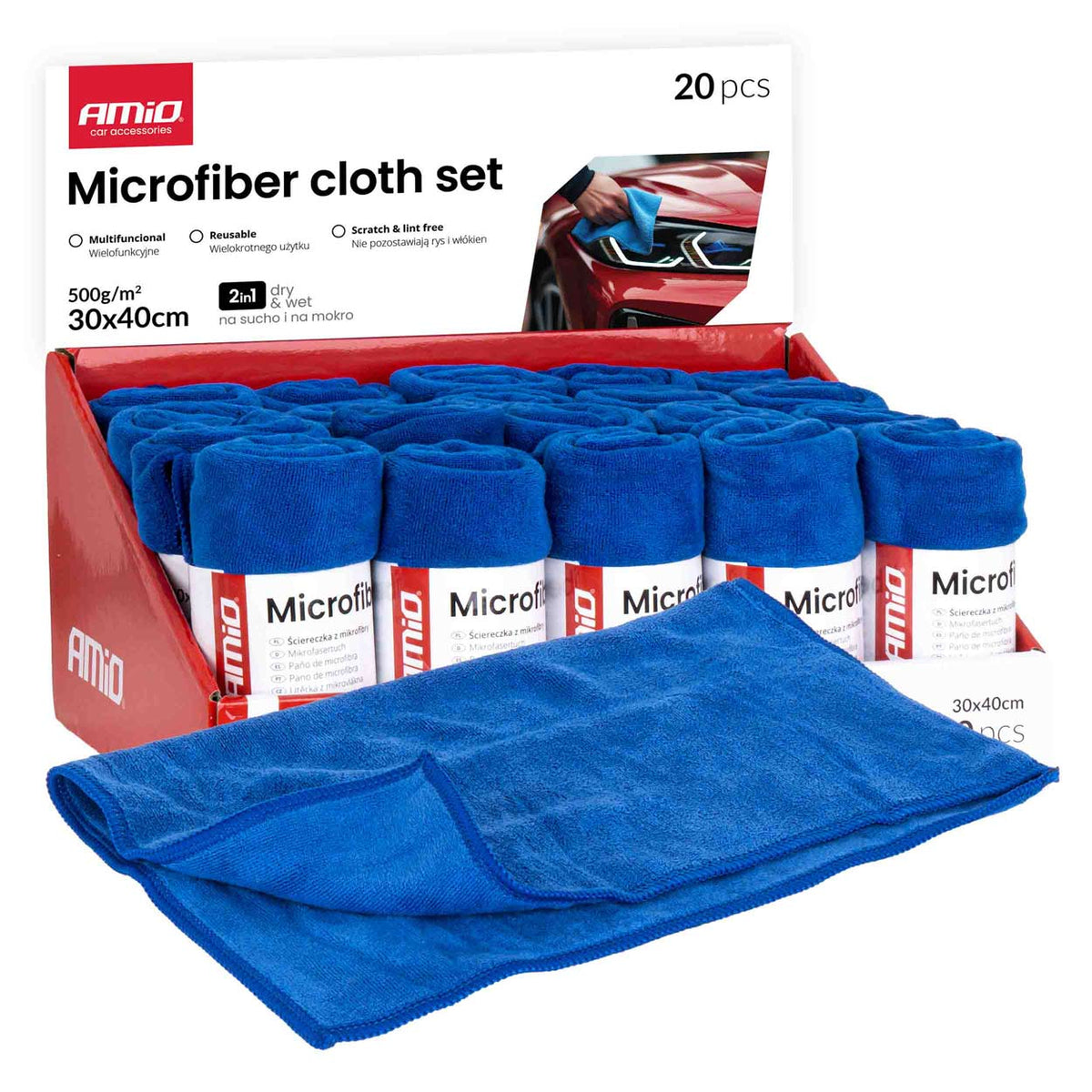Mikrokuituliina setti 20 kpl 500gsm 30x40cm AMIO-04490
