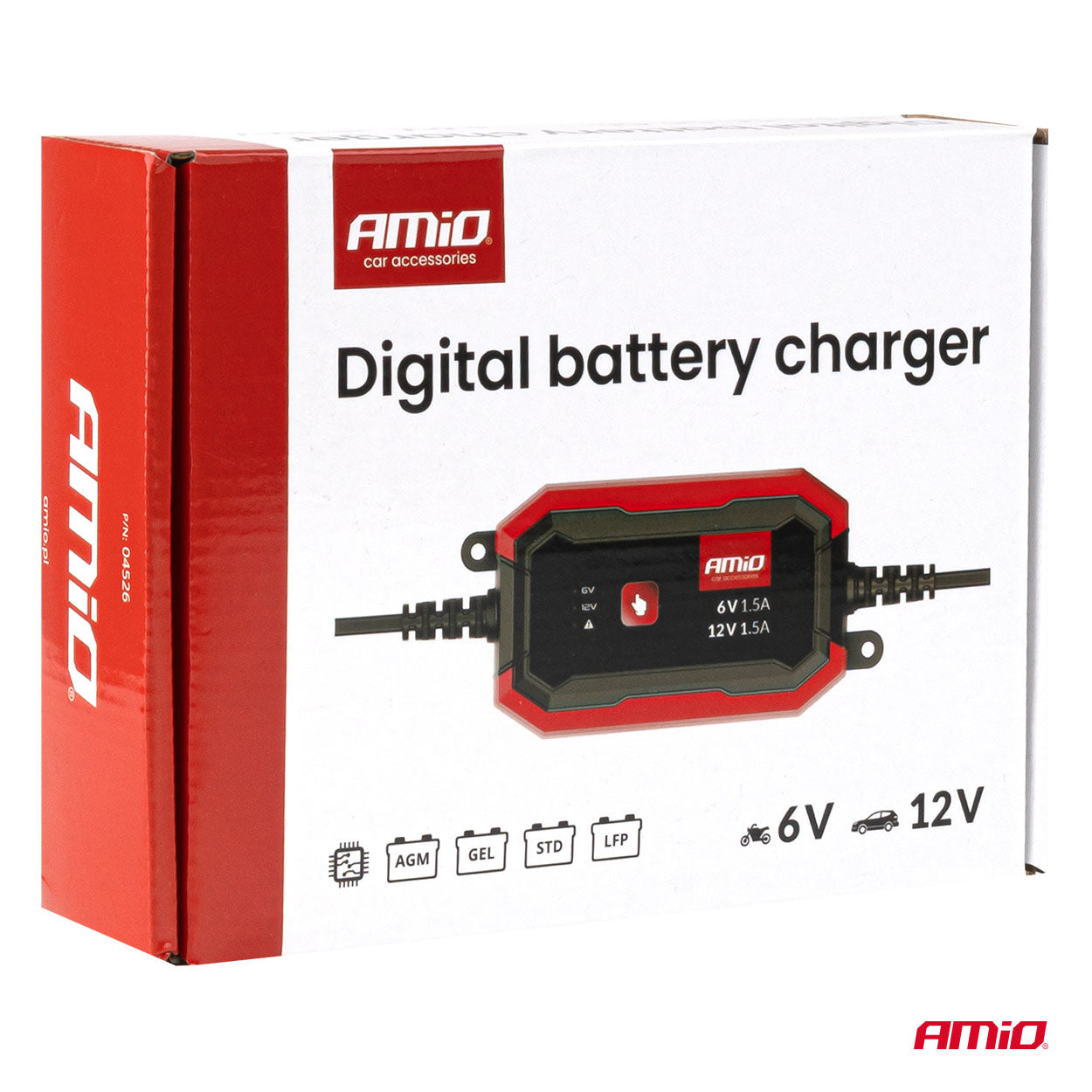 Digitaalinen akkulaturi AGM GEL STD LiFePo4 MAX 1,5A 6/12V AMIO-04526