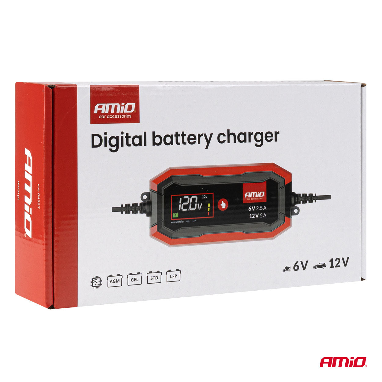 Digitaalinen akkulaturi AGM GEL STD LiFePo4 MAX 5A 6/12V PRO AMIO-04527