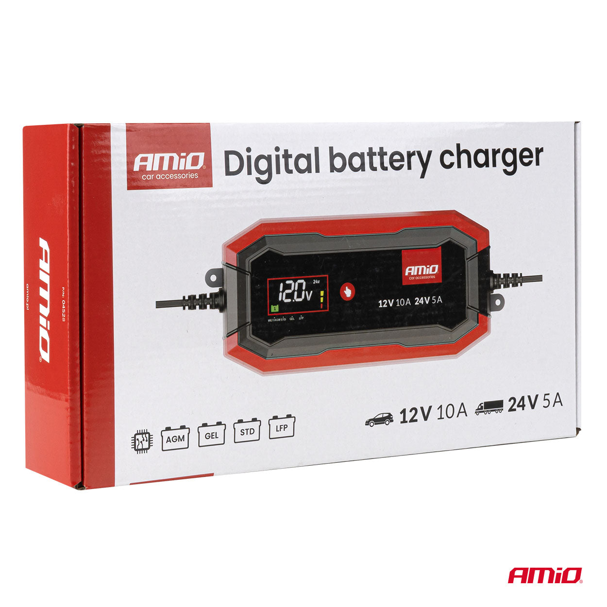 Digitaalinen akkulaturi AGM GEL STD LiFePo4 MAX 10A 12/24V PRO AMIO-04528