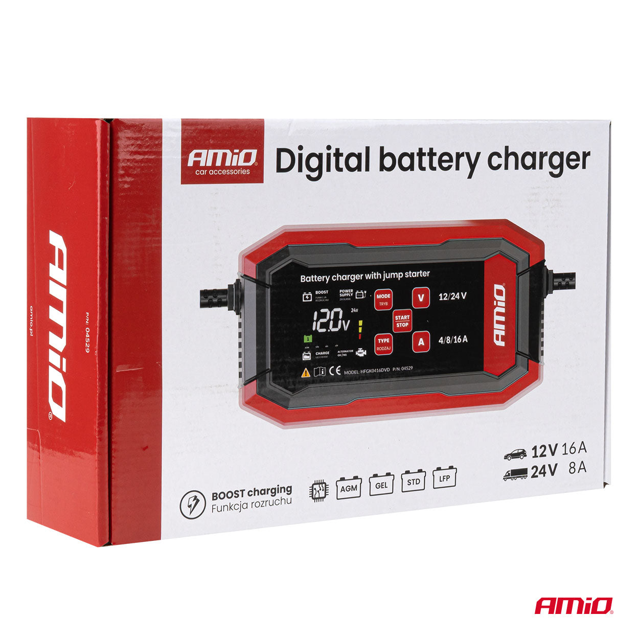 Digitaalinen akkulaturi BOOST AGM GEL STD LiFePo4 MAX 16A 12/24V PRO AMIO-04529