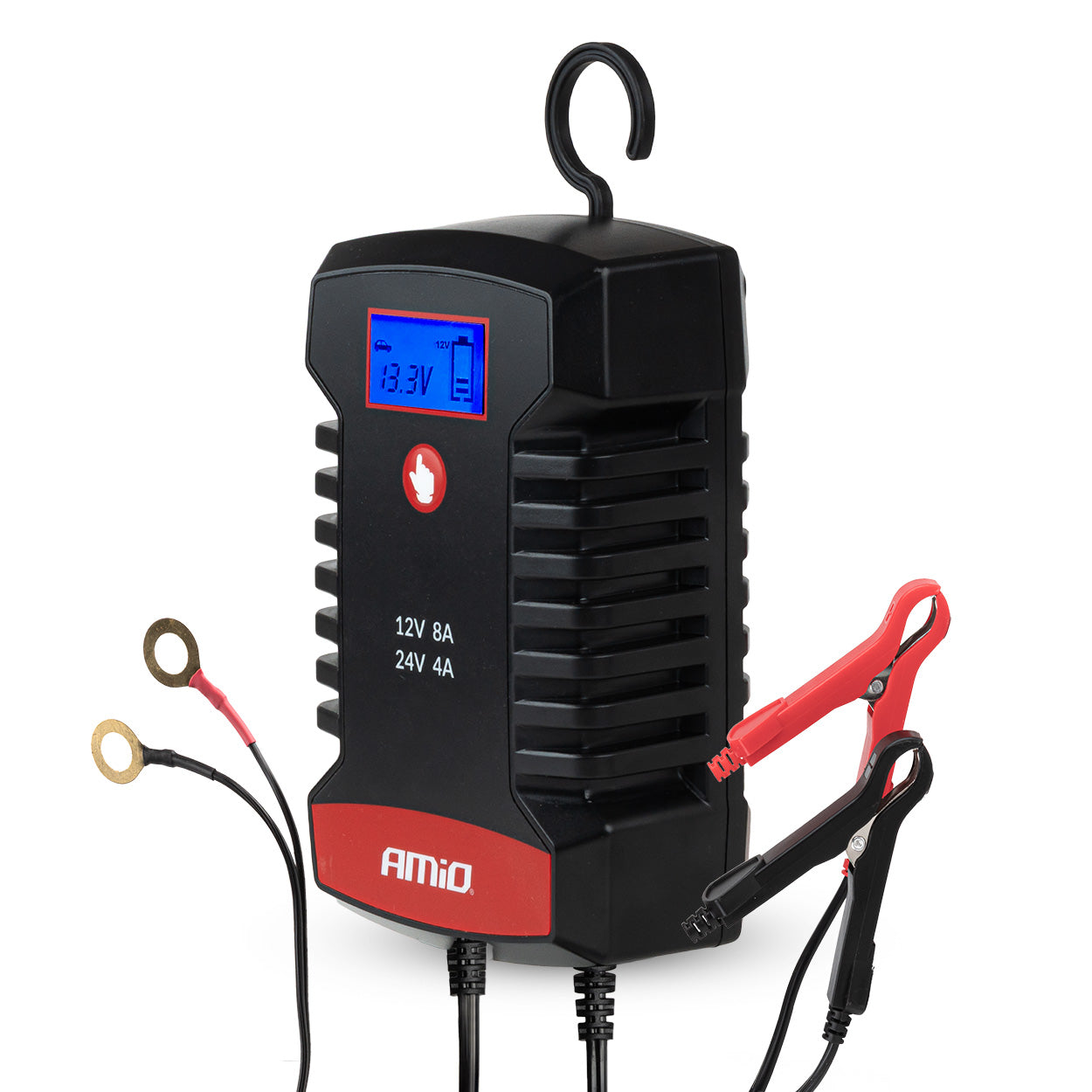 Digitaalinen akkulaturi AGM GEL STD LiFePo4 MAX 8A 12/24V PRO HOOK AMIO-04533