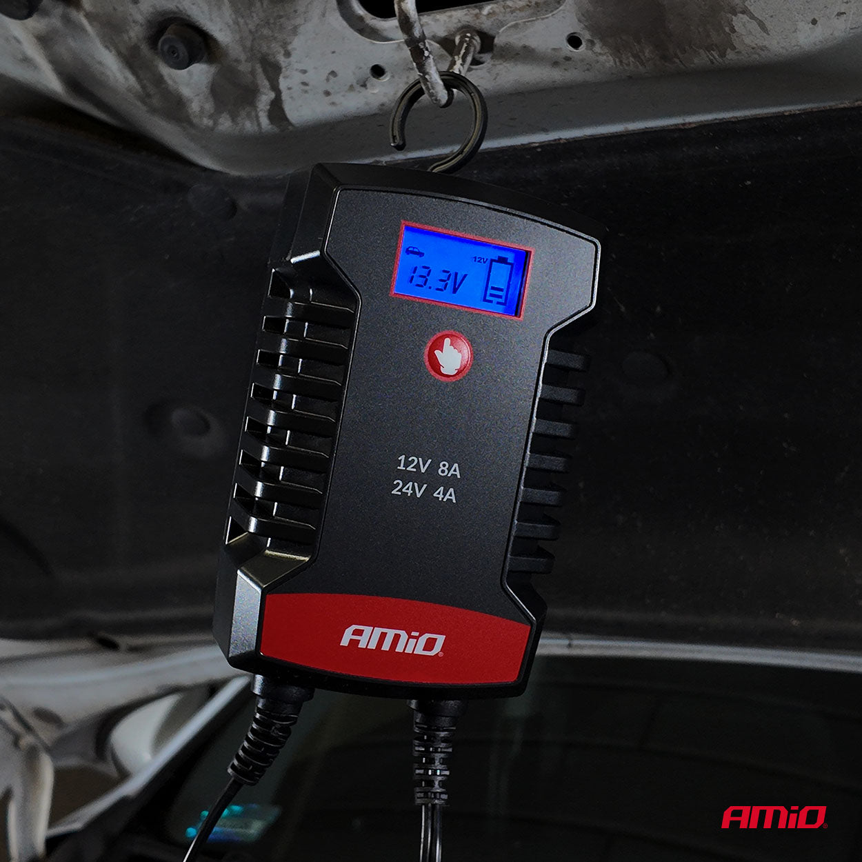 Digitaalinen akkulaturi AGM GEL STD LiFePo4 MAX 8A 12/24V PRO HOOK AMIO-04533