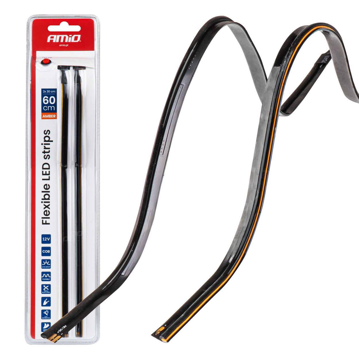 LED-Autostreifen COB sivulle oranssi 2x30 cm 12 V AMIO-04574