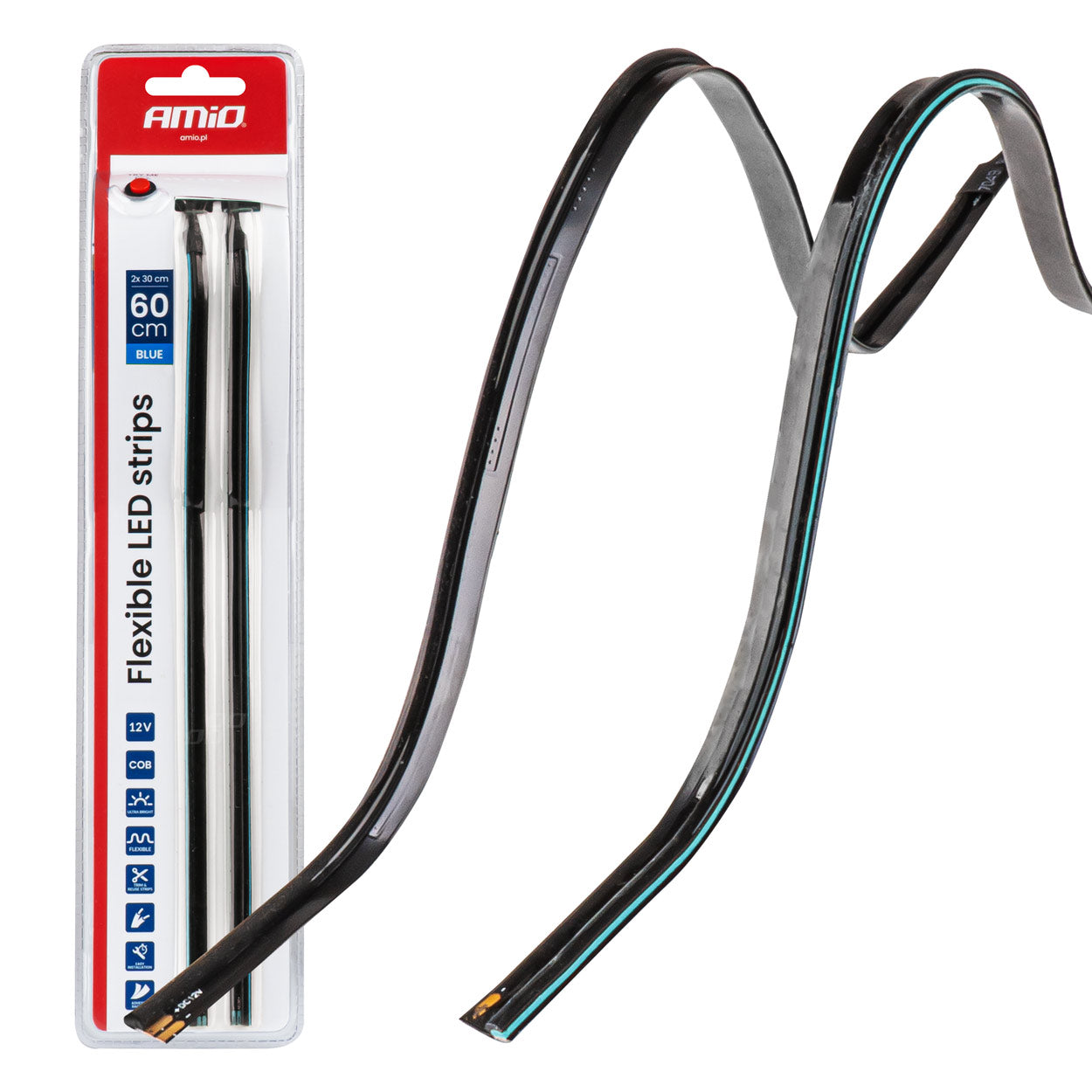 LED-Autostreifen COB sivulle sininen 2x30 cm 12 V AMIO-04578