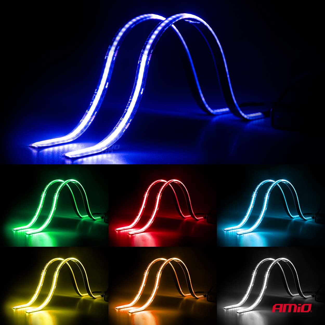 LED-Autostreifen COB mit Fernsteuerung mehrfarbig RGB 2x30 cm 12 V AMIO-04579
LED-autostripojen sarja, jossa on kaukosäädin, monivärinen RGB, 2x30 cm, 12 V AMIO-04579