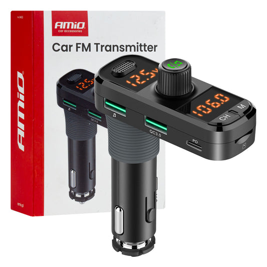 FM-lähetin 2×USB-A 1×USB-C microSD 12 V 24 V