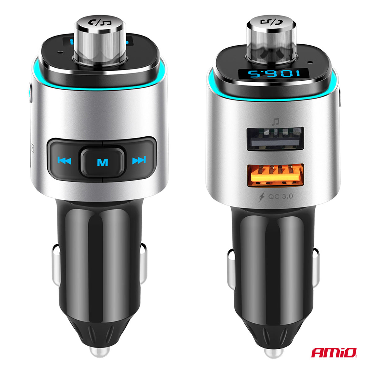 FM-lähetin 2×USB-A microSD 12 V 24 V