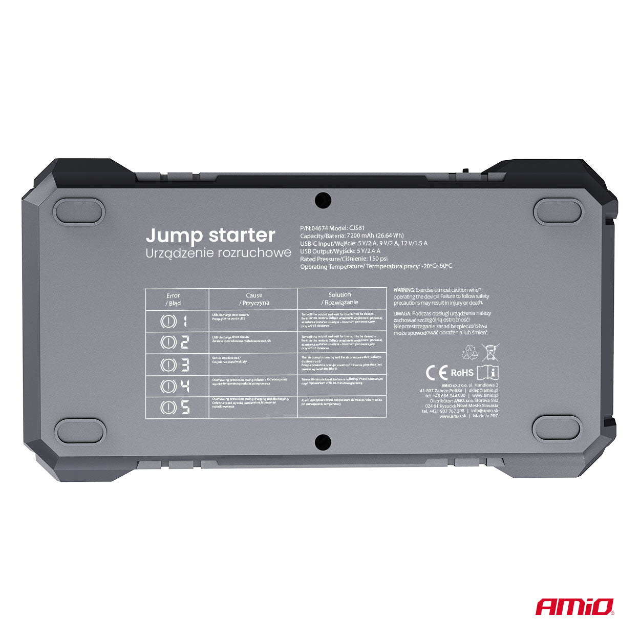 Starthilfe Power Pack 4in1 12V 7,2Ah 600A PRO AMIO-04674