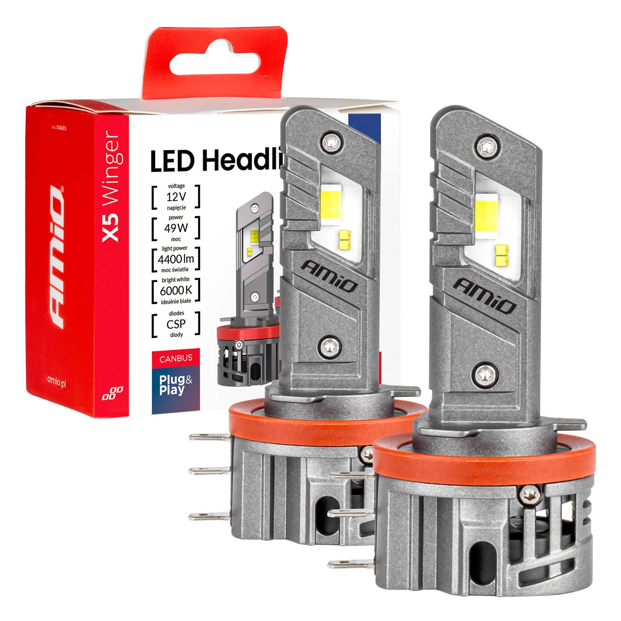 LED-ajovalot X5-sarja WINGER H15 49W 6000K CANBUS AMIO-04685