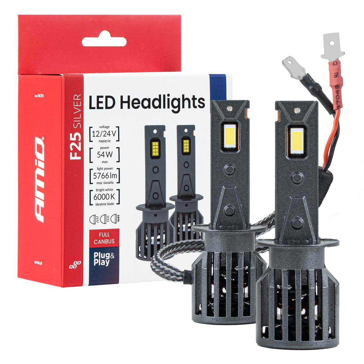 LED-ajovalot Sarja F25 SILVER FULL CANBUS H1 54W 12V 24V AMIO-04701