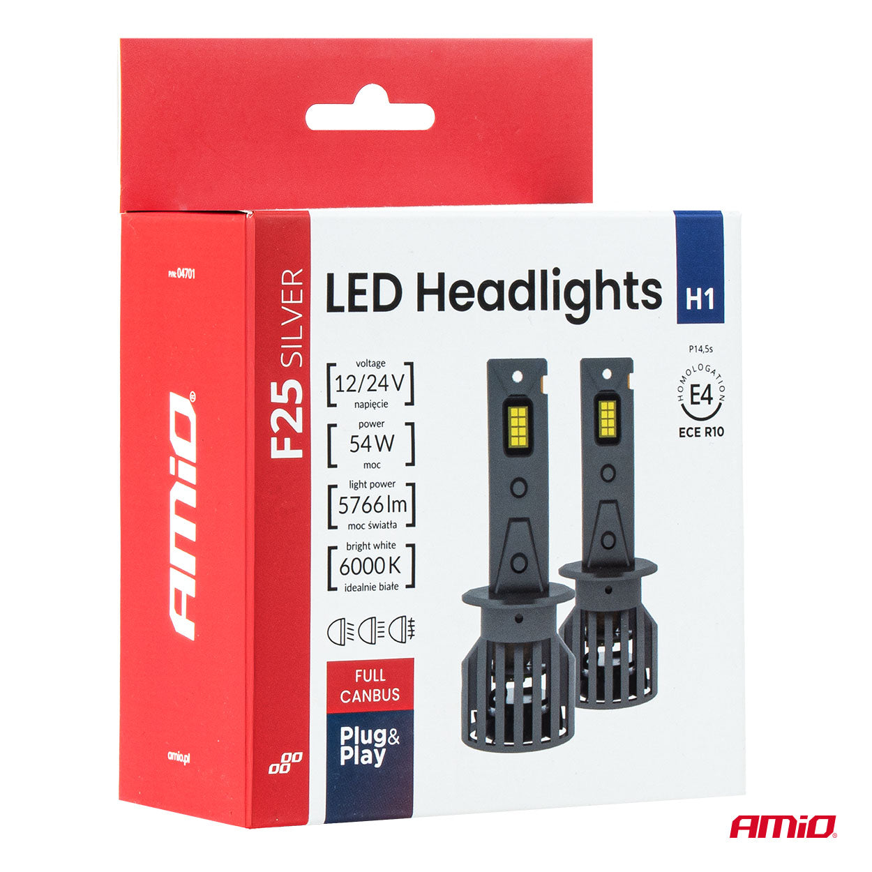 LED-ajovalot Sarja F25 SILVER FULL CANBUS H1 54W 12V 24V AMIO-04701
