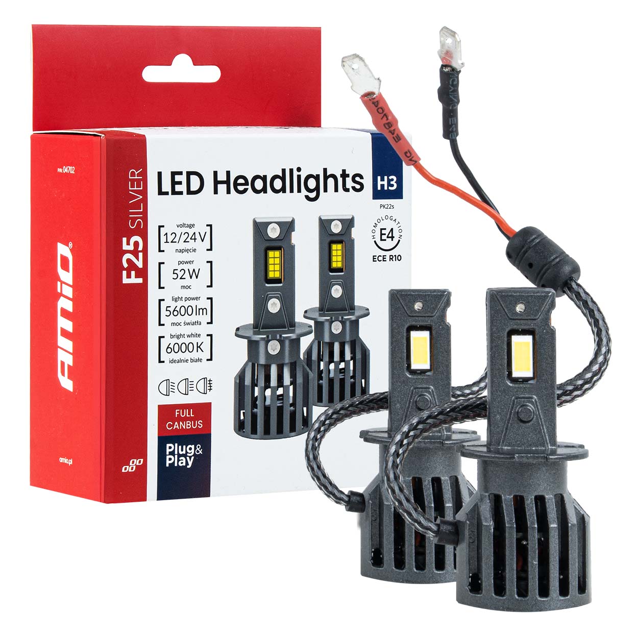 LED-ajovalot Sarja F25 SILVER FULL CANBUS H3 52W 12V 24V AMIO-04702