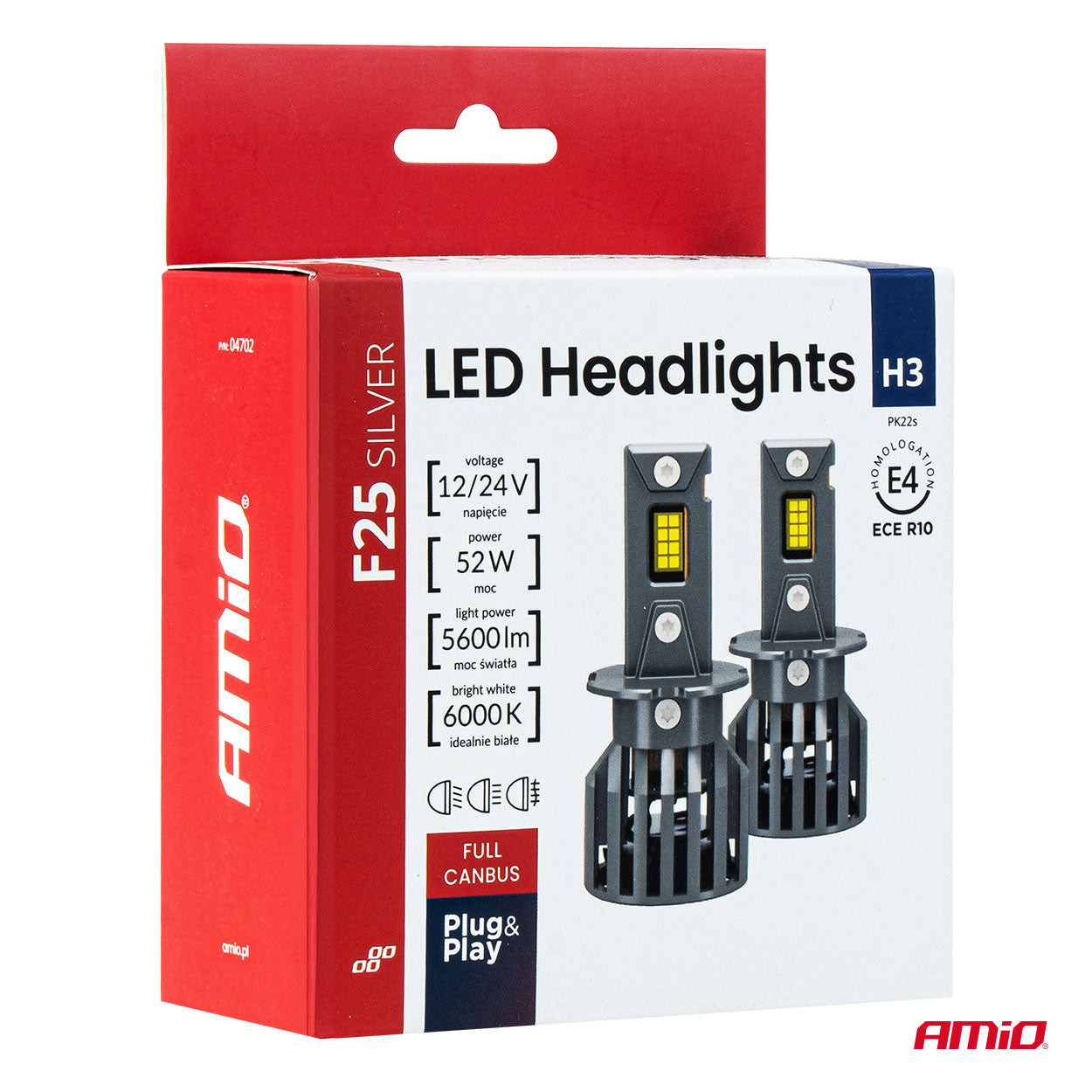 LED-ajovalot Sarja F25 SILVER FULL CANBUS H3 52W 12V 24V AMIO-04702