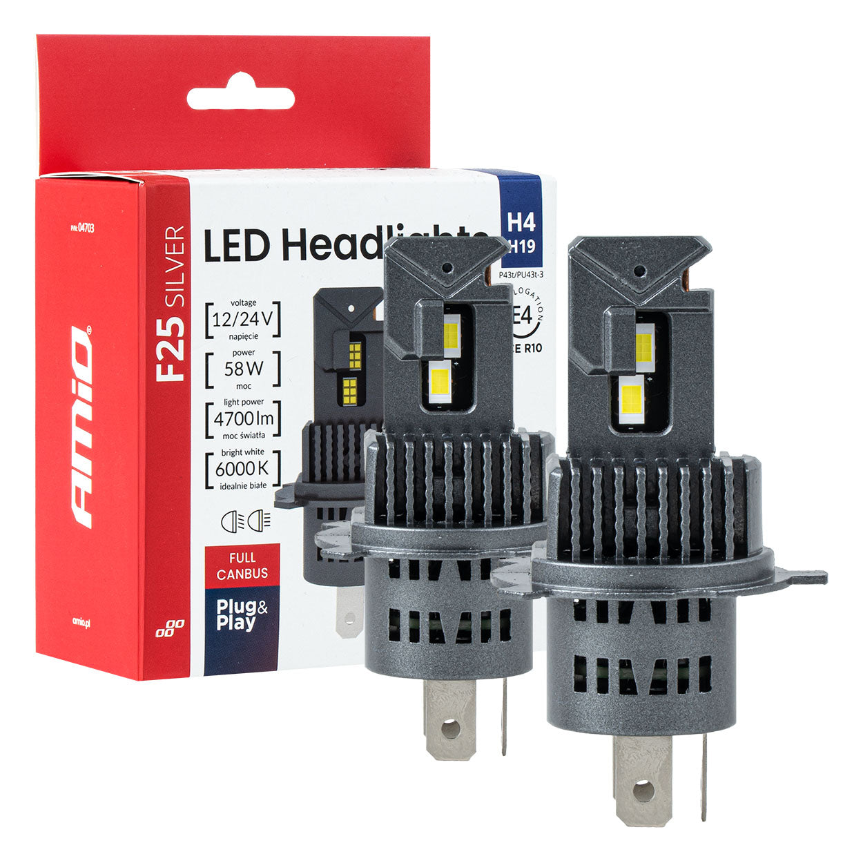 LED-ajovalot Sarja F25 HOPEA FULL CANBUS H4/H19 54/58W 12V 24V AMIO-04703