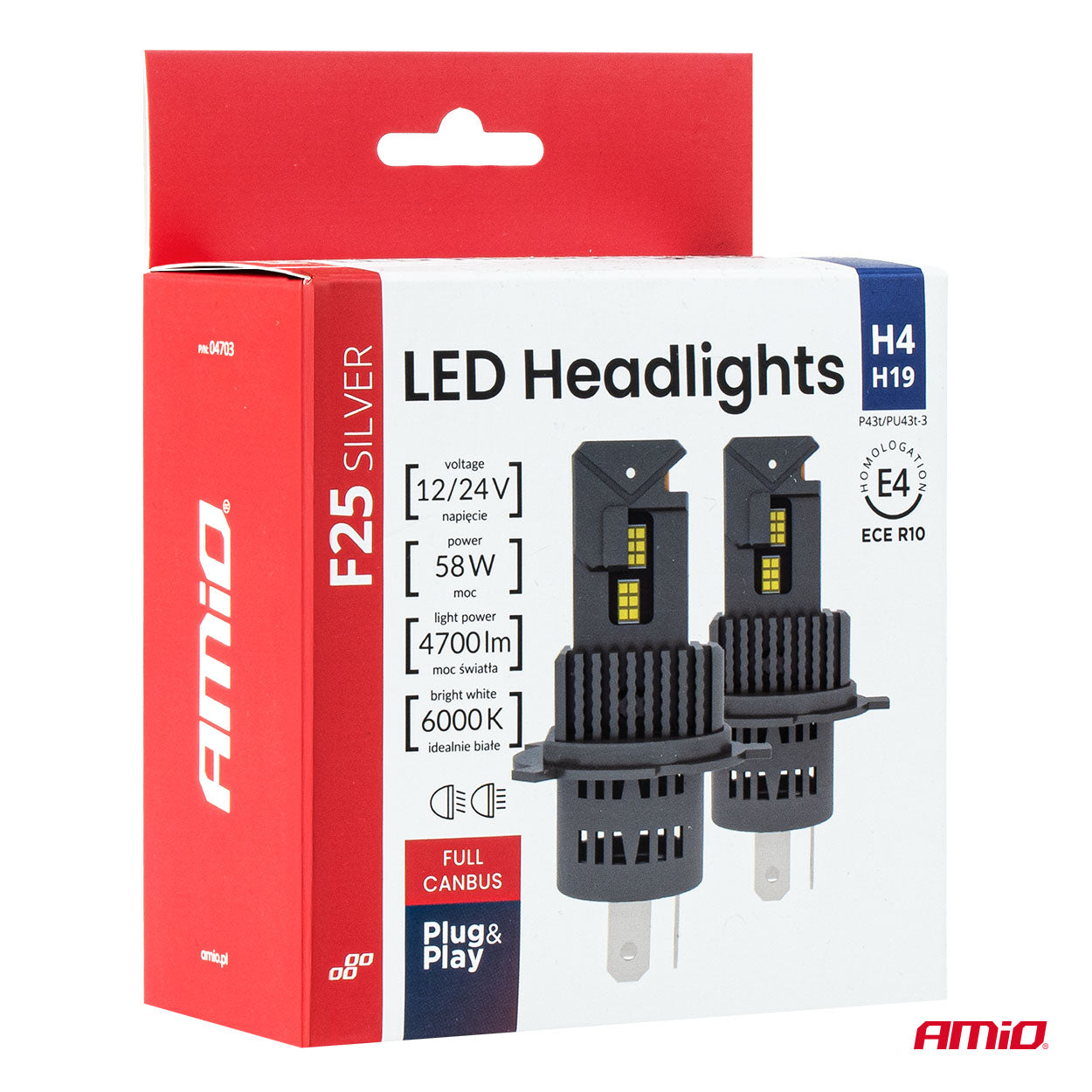 LED-ajovalot Sarja F25 HOPEA FULL CANBUS H4/H19 54/58W 12V 24V AMIO-04703
