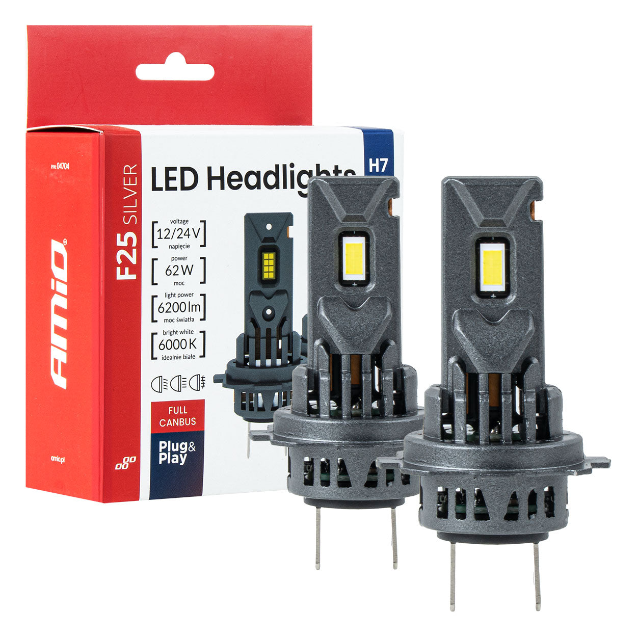 LED-ajovalot Sarja F25 SILVER FULL CANBUS H7/H18 62W 12V 24V AMIO-04704