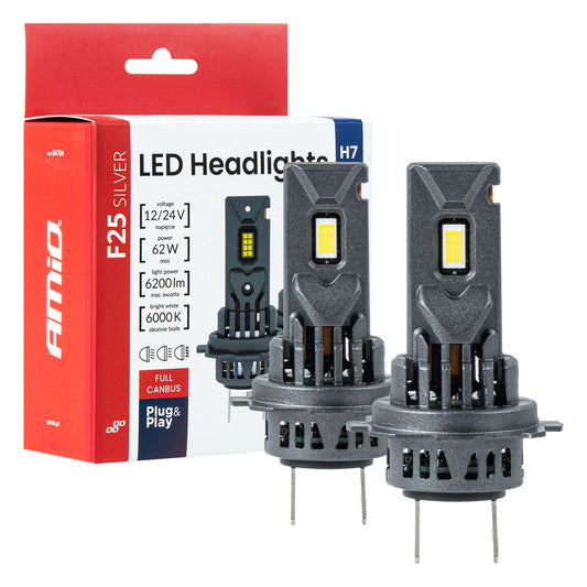 LED-ajovalot Sarja F25 SILVER FULL CANBUS H7/H18 62W 12V 24V AMIO-04704